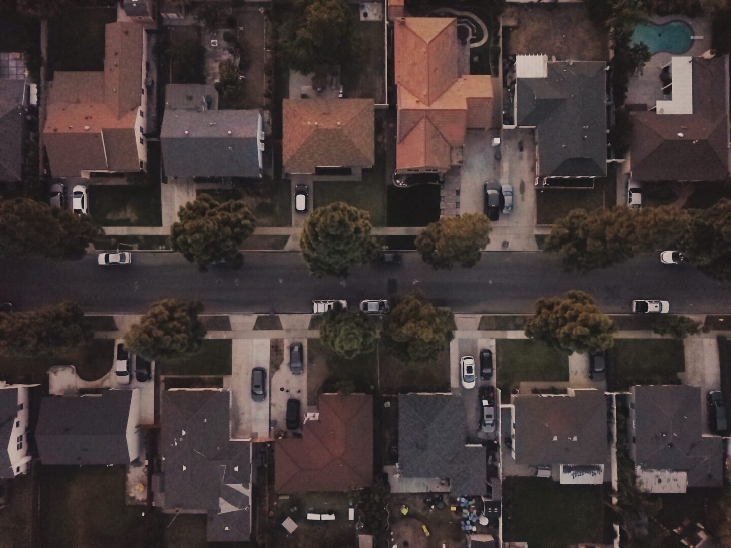 Aerial view of suburban houses